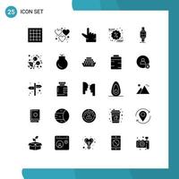 25 User Interface Solid Glyph Pack of modern Signs and Symbols of watch smart watch play promotion discount Editable Vector Design Elements