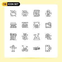 Universal Icon Symbols Group of 16 Modern Outlines of heart female cook card female chef chef Editable Vector Design Elements