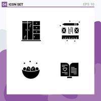 Pack of 4 creative Solid Glyphs of home egg creative bowl book Editable Vector Design Elements