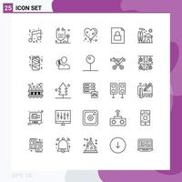 25 Thematic Vector Lines and Editable Symbols of house lock health file love Editable Vector Design Elements