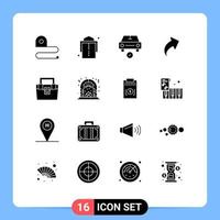Pack of 16 Modern Solid Glyphs Signs and Symbols for Web Print Media such as box right checked direction arrow Editable Vector Design Elements