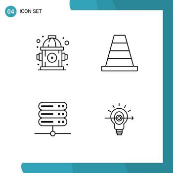 4 User Interface Line Pack of modern Signs and Symbols of fire bulb cone database focus Editable Vector Design Elements