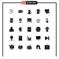 Group of 25 Modern Solid Glyphs Set for security bug tablet lantern candle wax Editable Vector Design Elements