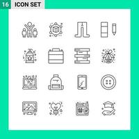 Pack of 16 Modern Outlines Signs and Symbols for Web Print Media such as clothes shop case column accessories liquid soap Editable Vector Design Elements