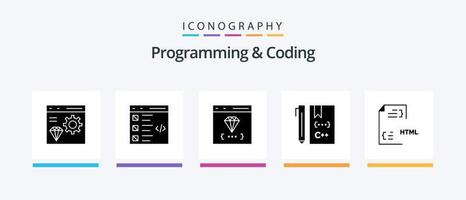 Programming And Coding Glyph 5 Icon Pack Including coding. c. development. development. coding. Creative Icons Design vector