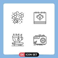 Line Pack of 4 Universal Symbols of bee nature autumn day tea Editable Vector Design Elements