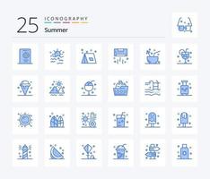 Summer 25 Blue Color icon pack including cool. air. sun. travel. summer vector