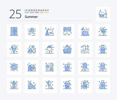 paquete de iconos de color azul de verano 25 que incluye genial. aire. sol. viajar. verano vector