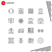 Set of 16 Modern UI Icons Symbols Signs for wrapper food global candy education Editable Vector Design Elements