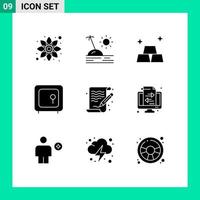 Mobile Interface Solid Glyph Set of 9 Pictograms of arts safety finance money box Editable Vector Design Elements