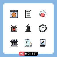 Universal Icon Symbols Group of 9 Modern Filledline Flat Colors of business chess co bishop security Editable Vector Design Elements