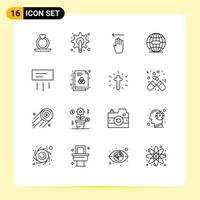 16 Universal Outline Signs Symbols of conditioner internet finger globe earth Editable Vector Design Elements