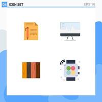 Set of 4 Vector Flat Icons on Grid for document heartbeat paper medical furniture Editable Vector Design Elements