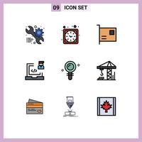 Set of 9 Modern UI Icons Symbols Signs for programmer development card develop hardware Editable Vector Design Elements