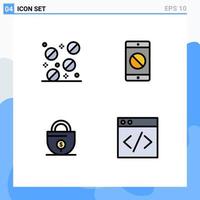 4 Thematic Vector Filledline Flat Colors and Editable Symbols of medicine lock disabled application business server Editable Vector Design Elements