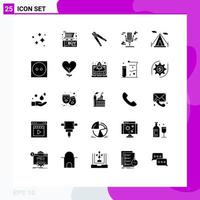 Group of 25 Modern Solid Glyphs Set for music audio shopping work crimping Editable Vector Design Elements
