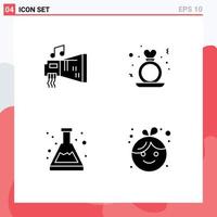 Solid Glyph Pack of 4 Universal Symbols of audio women hardware heart beaker Editable Vector Design Elements