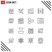 User Interface Pack of 16 Basic Outlines of high hd in filmmaking women hd film technology Editable Vector Design Elements