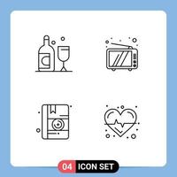 Set of 4 Commercial Filledline Flat Colors pack for bottle book retro device heart Editable Vector Design Elements