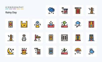 25 Rainy Line Filled Style icon pack vector
