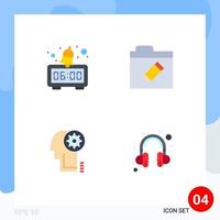 Pack of 4 Modern Flat Icons Signs and Symbols for Web Print Media such as alarm head edit brainstorming help Editable Vector Design Elements