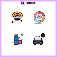 4 User Interface Filledline Flat Color Pack of modern Signs and Symbols of rainbow connection weather business usb Editable Vector Design Elements