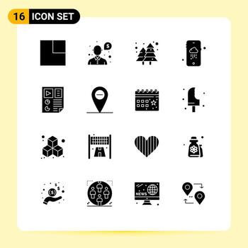 16 User Interface Solid Glyph Pack of modern Signs and Symbols of report document city data weather Editable Vector Design Elements