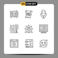 conjunto de 9 iconos de interfaz de usuario modernos símbolos signos para dispositivos de limpieza dper registro de baño elementos de diseño vectorial editables vector