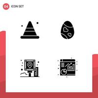 Modern Set of 4 Solid Glyphs Pictograph of alert city road easter navigation Editable Vector Design Elements