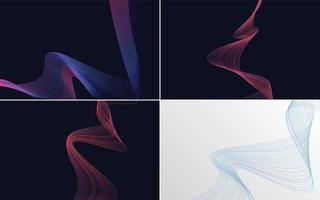 Set of 4 geometric wave pattern background Abstract waving line vector