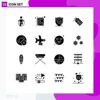 16 User Interface Solid Glyph Pack of modern Signs and Symbols of computers tag phone book shopping secure Editable Vector Design Elements