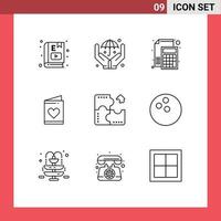 Pack of 9 creative Outlines of app wedding accounting love paper Editable Vector Design Elements