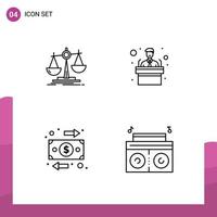 4 User Interface Line Pack of modern Signs and Symbols of balance flow profit training music Editable Vector Design Elements