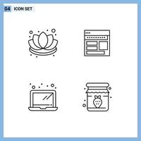 Universal Icon Symbols Group of 4 Modern Filledline Flat Colors of chinese web lotus business computer Editable Vector Design Elements