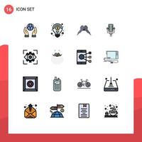 Universal Icon Symbols Group of 16 Modern Flat Color Filled Lines of eyesight record moustache multimedia men Editable Creative Vector Design Elements