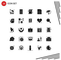 Mobile Interface Solid Glyph Set of 25 Pictograms of electric file speaker document wifi Editable Vector Design Elements