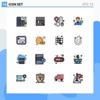 Set of 16 Commercial Flat Color Filled Lines pack for map office religion man accept Editable Creative Vector Design Elements