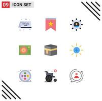 9 Universal Flat Color Signs Symbols of record phonograph business device planning Editable Vector Design Elements