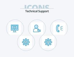 Technical Support Blue Icon Pack 5 Icon Design. call. right. computer. left. man vector