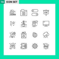 Set of 16 Vector Outlines on Grid for up curved toggle arrows school Editable Vector Design Elements