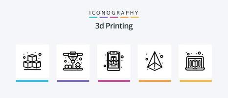 Paquete de iconos de línea de impresión 3d 5 que incluye impresión. láser. directo. caja. impresora. diseño de iconos creativos vector