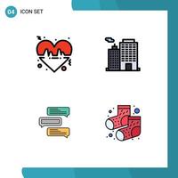 4 User Interface Filledline Flat Color Pack of modern Signs and Symbols of beat bubbles love corporation conversations Editable Vector Design Elements