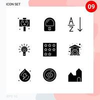 Mobile Interface Solid Glyph Set of 9 Pictograms of office achievement order touch here ok Editable Vector Design Elements