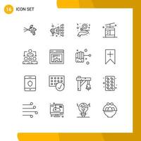 Modern Set of 16 Outlines Pictograph of delegating assignment day travel gondola Editable Vector Design Elements