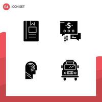 Solid Glyph Pack of Universal Symbols of book human learning mail mind Editable Vector Design Elements