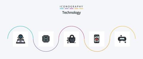 paquete de iconos de 5 planos llenos de línea de tecnología que incluye google glass. dispositivo. digital. tecnología. célula vector