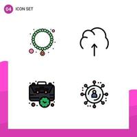 User Interface Pack of 4 Basic Filledline Flat Colors of jewelry business cloud server management Editable Vector Design Elements