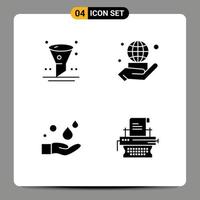 Set of 4 Vector Solid Glyphs on Grid for browser hand ui business wash Editable Vector Design Elements