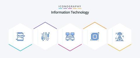 tecnología de la información 25 paquete de iconos azules que incluye cifrado. datos. conexión. chip. local vector