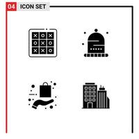 Modern Set of 4 Solid Glyphs and symbols such as tac bag tic tac toe hat hand Editable Vector Design Elements